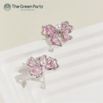 Dainty Pink Crystal Bowknot Pearl Earrings - ArtGalleryZen