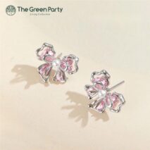 Dainty Pink Crystal Bowknot Pearl Earrings - ArtGalleryZen