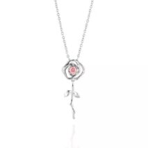 Dainty Pink Crystal English Rose Necklace - ArtGalleryZen