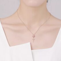 Dainty Pink Crystal English Rose Necklace - ArtGalleryZen