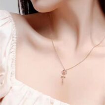 Dainty Pink Crystal English Rose Necklace - ArtGalleryZen