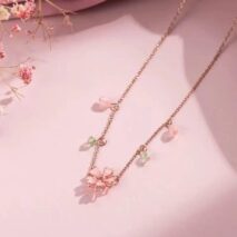 Dainty Pink Crystal Flower Charm Necklace - ArtGalleryZen