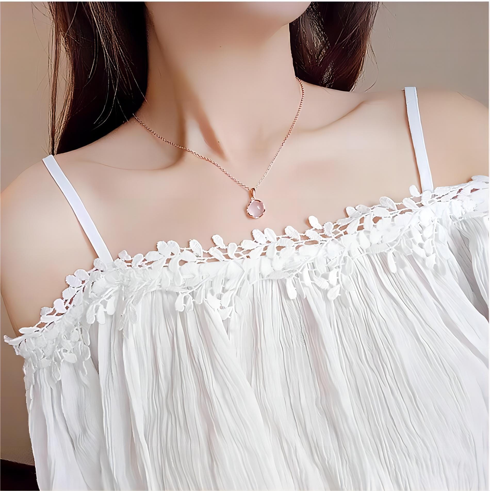 Dainty Pink Crystal Pendant Necklace - ArtGalleryZen