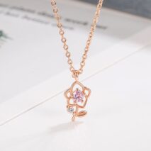 Dainty Pink Crystal Rose Pendant Necklace - ArtGalleryZen