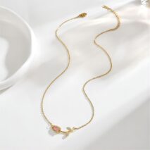 Dainty Pink Crystal Tulip Chain Necklace - ArtGalleryZen