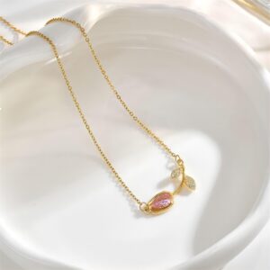 Dainty Pink Crystal Tulip Chain Necklace - ArtGalleryZen