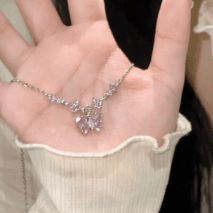 Dainty Pink CZ Inlaid Butterfly Pendant Cable Chain Necklace - ArtGalleryZen