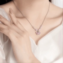 Dainty Pink CZ Inlaid Butterfly Pendant Cable Chain Necklace - ArtGalleryZen