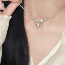 Dainty Pink CZ Inlaid Butterfly Pendant Cable Chain Necklace - ArtGalleryZen