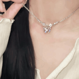 Dainty Pink CZ Inlaid Butterfly Pendant Cable Chain Necklace - ArtGalleryZen