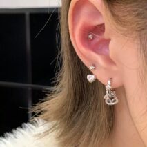 Dainty Pink CZ Inlaid Heart Star Hoop Dangle Earrings Set - ArtGalleryZen