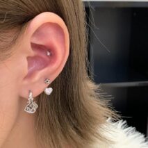 Dainty Pink CZ Inlaid Heart Star Hoop Dangle Earrings Set - ArtGalleryZen