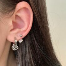 Dainty Pink CZ Inlaid Heart Star Hoop Dangle Earrings Set - ArtGalleryZen