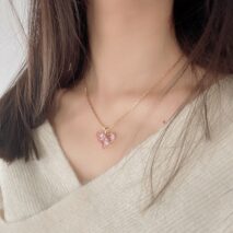 Dainty Pink Rhinestone Heart Pendant Chain Necklace Dangle Earrings Set - ArtGalleryZen