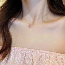 Dainty Pink Rhinestone Heart Pendant Chain Necklace Dangle Earrings Set - ArtGalleryZen