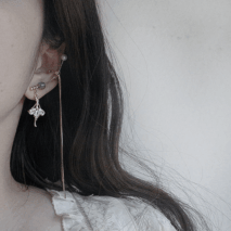 Dainty Rhinestone Inlaid Ballet Dancer Dangle Long Chain Ear Clip Earring - ArtGalleryZen