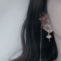 Dainty Rhinestone Inlaid Ballet Dancer Dangle Long Chain Ear Clip Earring - ArtGalleryZen