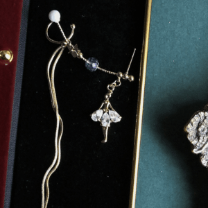 Dainty Rhinestone Inlaid Ballet Dancer Dangle Long Chain Ear Clip Earring - ArtGalleryZen