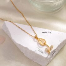 Dainty Rhinestone Inlaid Crystal Tulip Pendant Necklace - ArtGalleryZen
