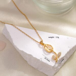Dainty Rhinestone Inlaid Crystal Tulip Pendant Necklace - ArtGalleryZen