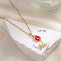 Dainty Rhinestone Inlaid Crystal Tulip Pendant Necklace - ArtGalleryZen