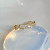 Dainty Rhinestone Inlaid Curved Open Ring - ArtGalleryZen