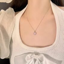 Dainty S925 Silver Pink Opal Heart Necklace - ArtGalleryZen