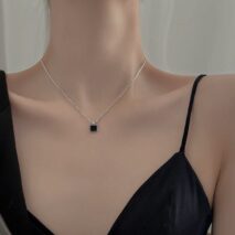 Dainty S925 Sterling Silver Enamel Square Pendant Box Chain Necklace - ArtGalleryZen