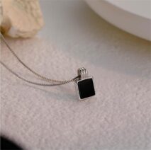 Dainty S925 Sterling Silver Enamel Square Pendant Box Chain Necklace - ArtGalleryZen