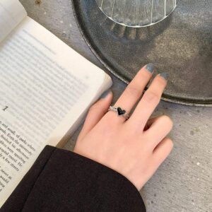Dainty Silver Plated Black Heart Ring - ArtGalleryZen