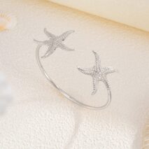 Dainty Starfish Open Bangle Bracelet - ArtGalleryZen