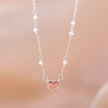 Dainty Sterling Silver Pearl Charm Heart Necklace - ArtGalleryZen