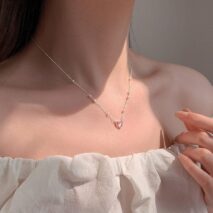 Dainty Sterling Silver Pearl Charm Heart Necklace - ArtGalleryZen