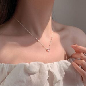Dainty Sterling Silver Pearl Charm Heart Necklace - ArtGalleryZen