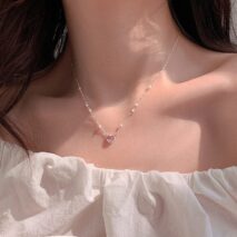 Dainty Sterling Silver Pearl Charm Heart Necklace - ArtGalleryZen