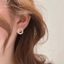 Delicate CZ Pearl Inlaid Hoop Bowknot Stud Earrings - ArtGalleryZen