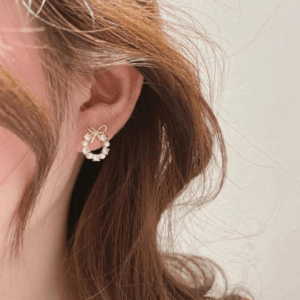 Delicate CZ Pearl Inlaid Hoop Bowknot Stud Earrings - ArtGalleryZen