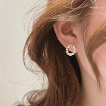 Delicate CZ Pearl Inlaid Hoop Bowknot Stud Earrings - ArtGalleryZen