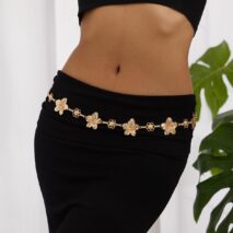 Delicate Gold Tone Flower Waist Chain - ArtGalleryZen