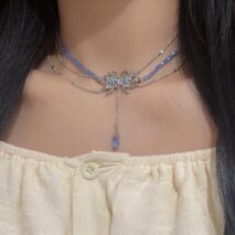 Delicate Layered CZ Inlaid Butterfly Crystal Pendant Beaded Chain Necklace - ArtGalleryZen
