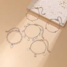 Delicate Layered Heart Butterfly Star Tassel Pearl Cable Chain Bracelet Set - ArtGalleryZen
