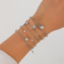 Delicate Layered Heart Butterfly Star Tassel Pearl Cable Chain Bracelet Set - ArtGalleryZen
