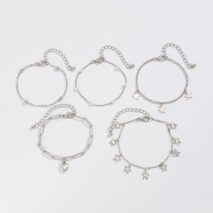 Delicate Layered Heart Butterfly Star Tassel Pearl Cable Chain Bracelet Set - ArtGalleryZen