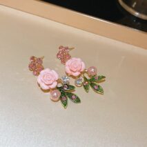 Delicate Pearl Rhinestone Inlaid Enamel Camellia Flower Necklace Bracelet Earrings - ArtGalleryZen