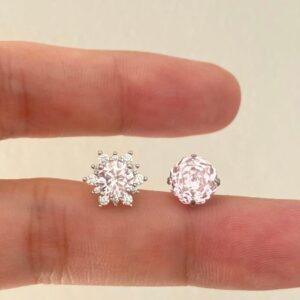 Delicate Pink CZ Rose Snowflake Stud Earrings Set - ArtGalleryZen