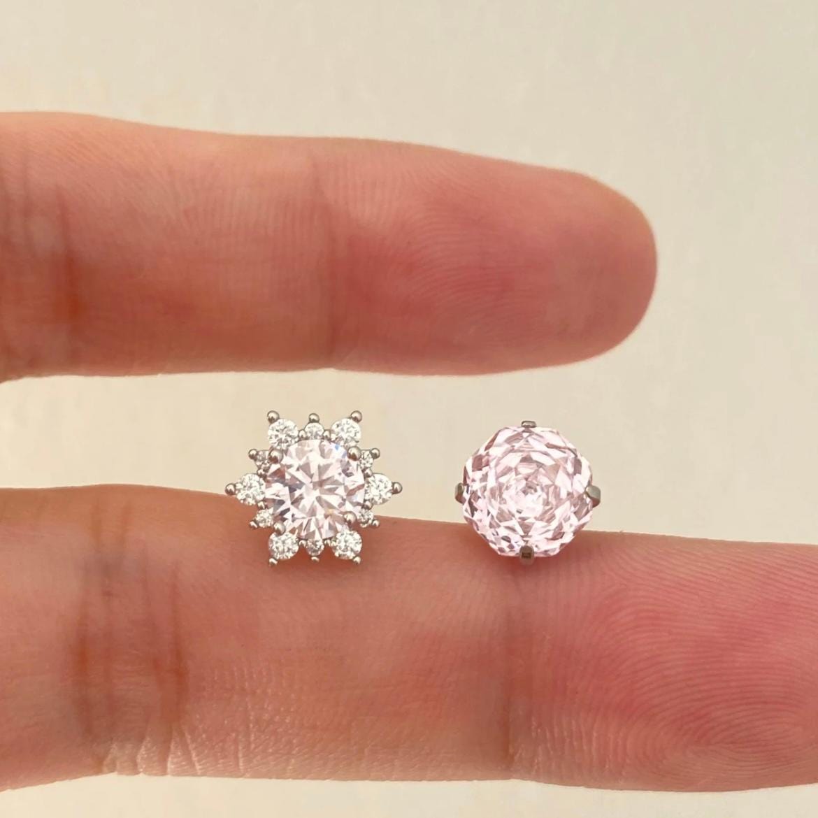 Delicate Pink CZ Rose Snowflake Stud Earrings Set - ArtGalleryZen