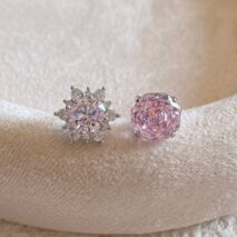 Delicate Pink CZ Rose Snowflake Stud Earrings Set - ArtGalleryZen