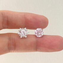 Delicate Pink CZ Rose Snowflake Stud Earrings Set - ArtGalleryZen