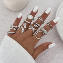 Elegant 11pcs Heart Waterdrop Twisted Ring Set - ArtGalleryZen