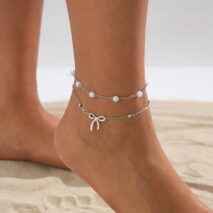 Elegant 2pcs Bowknot Charm Pearl Chain Anklet Set - ArtGalleryZen